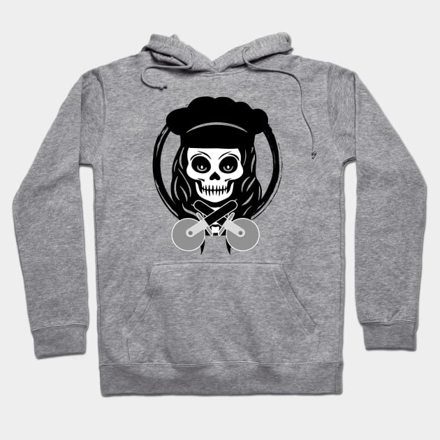 Female Pizza Chef Skull Black Logo Hoodie by Nuletto